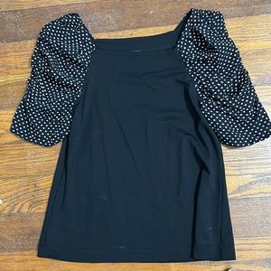Ann Taylor black tee puffy polka dot shirt sleeves square neck Women’s M Petite